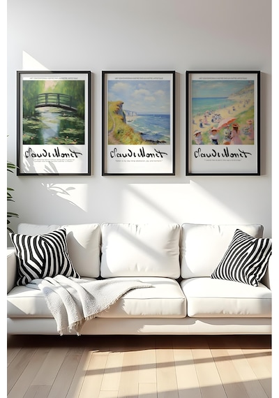 Huhuli Ahşap Siyah Çerçeveli Claude Monet Tablo Seti Huhu559