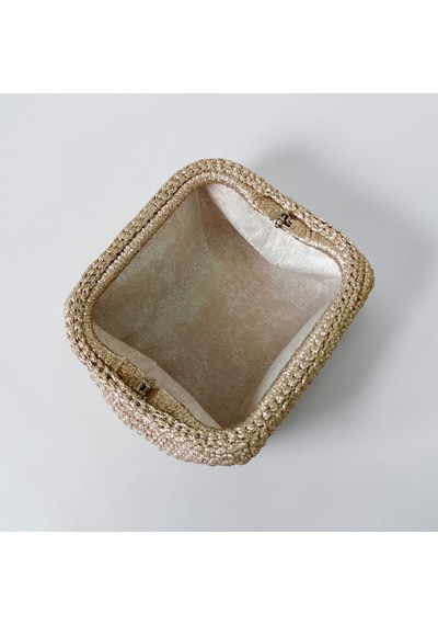 Metalik Light Gold El Örgüsü Kadın Clutch Çanta Şık Davet Ve Abiye Çantası Açık Altın