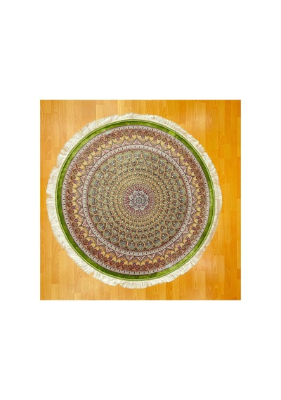 Yuvarlak Geometrik Desenli 150 X150 Cm İpek Halı Yeşil
