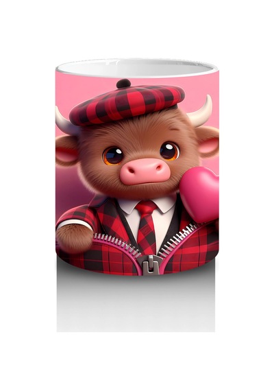 Şapkalı Sevimli Buzağı Ve Pembe Kalpler Baskılı Kupa Bardak Renkli