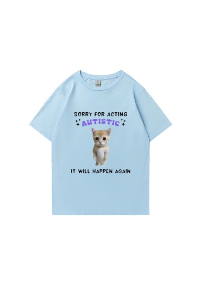 Flood Of Style Sıcak Satış Otizm Kedi Komik Grafik Baskı T-shirt Erkek Kadın Casual Tops Kısa Kollu Giysiler Mavi