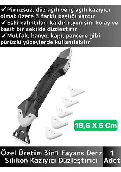 Premium Yüksek Kaliteli Kompakt 3in1 5 Silikon Başlıklı Fayans Derz Silikon Kazıyıcı Uygulayıcı