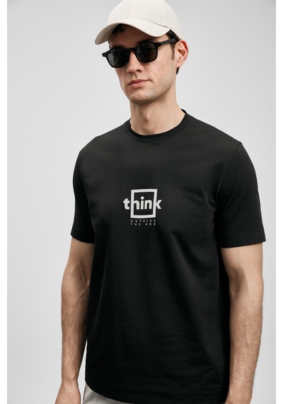 Lufian Thınk Modern Grafik T- Shirt Siyah Siyah 111020310100100