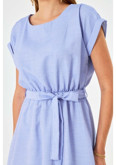 Armonika Kadın Beli Lastikli Bağlamalı Elbise Arm-18y001133 Mavi