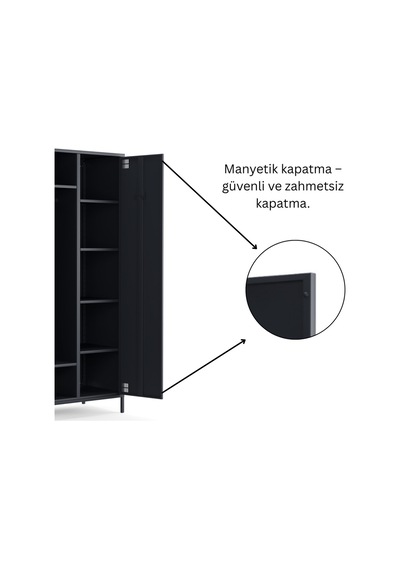 Pera Metal Elbise Dolabı, Soyunma Dolabı, İki Kapılı, 80,50 X 50 X 189,50 Cm Ral 7016 Antrasit