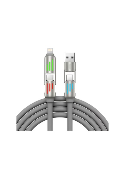 Rocoren 240w 4'ü 1 Arada Type-c / Usb-a / Lightning Gri Silikon Şarj Ve Data Kablosu 1.2 Metre