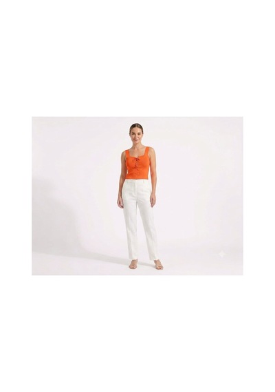 Onno Style Women Kolsuz Askılı Kare Yaka Bağcık Detaylı Triko Kadın Bluz Turuncu