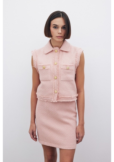 Sateen Simli Tüvit Yelek - Pudra-135292 Pudra