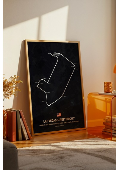 Las Vegas F1 Pisti Ahşap Çerçeveli Tablo Las Vegas Gp Poster Ahşap 01