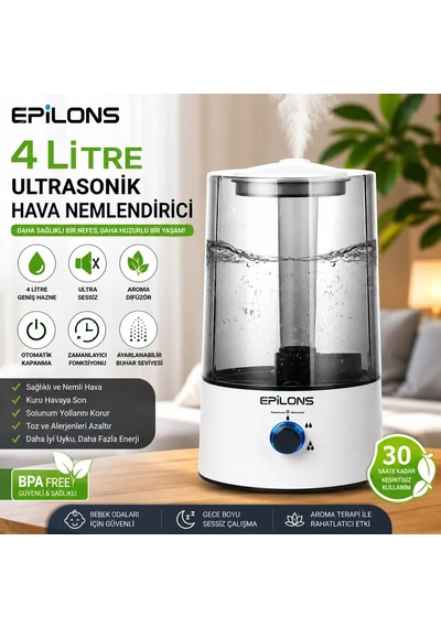 Rbh-04 Ultrasonik Hava Nemlendirici 4 Litre Buhar Makinesi Aroma Difüzörü - Otomatik Kapanma