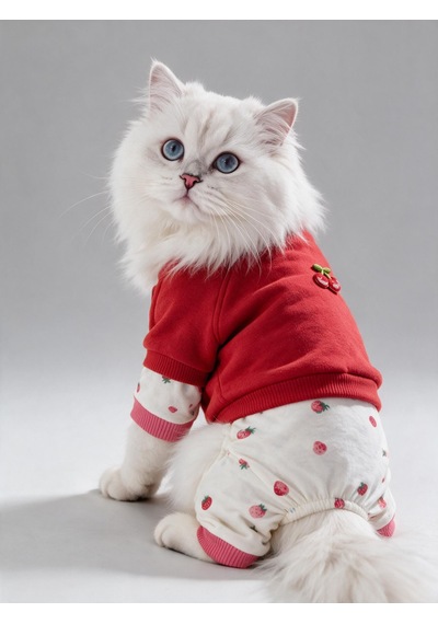 Tatlı Çilek Duo Çilekli Kedi Tulum & Sweat Kombini