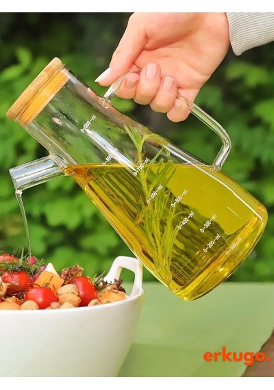 2 Adet Vakumlu Bambu Kapaklı Borosilikat Yağdanlık, Zeytinyağı Sıvıyağ Şişesi, Yağlık 900 Ml Oilpot