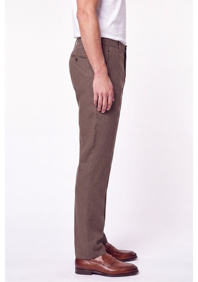 Comfort Fit Beli Lastikli %100 Keten Vizon Pantolon P 1215