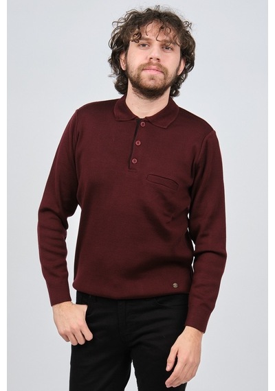 Çizgi Triko Erkek Cep Detaylı Polo Yaka Kazak 42544241 Bordo Bordo