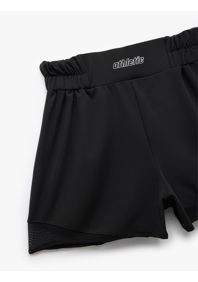 Koton Yüksek Bel Lastikli Baskılı Mini Spor Şort Siyah 5sak40061nk Siyah