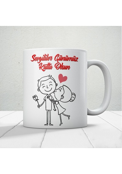 Sevgililer Günümüz Kutlu Olsun Baskılı Kupa Bardak Mod17 Beyaz
