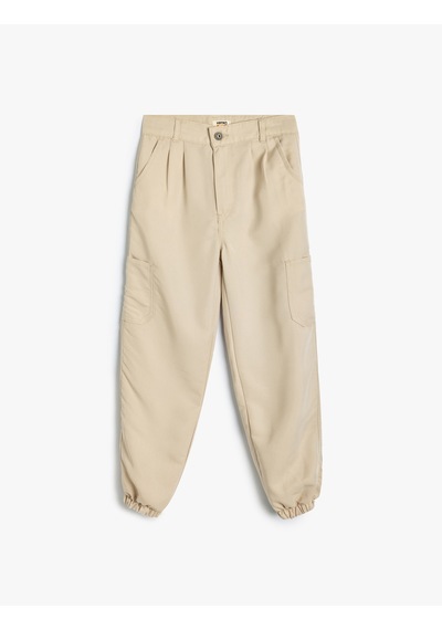 Koton Jogger Kargo Cepli Pantolon Düğmeli Bol Kalıp Bej 5wkg40019aw Ekru