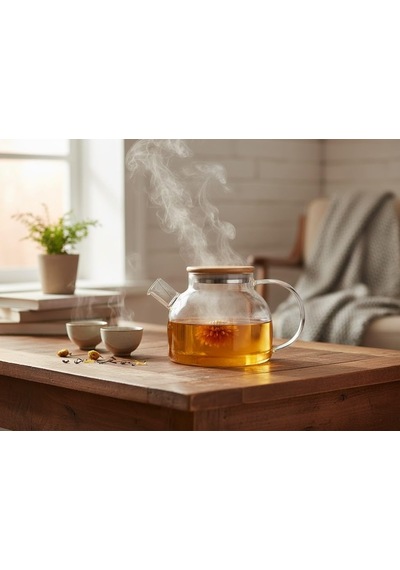 Bambu Kapaklı Kendinden Süzgeçli Borosilikat Cam Demlik 1000 Ml Isıya Dayanıklı Termisil Cam Çay, Kahve Ve Bitki Çayı Demliği, Cam Çaydanlık Çok Renkli