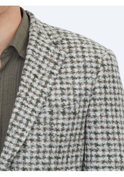Kip Haki Desenli Modern Fit Yün Karışımlı Örme Ceket Haki