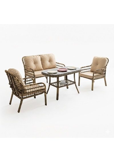 Capri Swing Pisa İkili Rattan Bahçe Balkon Oturma Grubu Açık Kahve 753