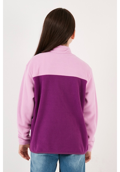 Lela Yumuşak Dokulu Yarım Fermuarlı Renk Bloklu Dik Yaka Unisex Çocuk Polar 5905004 Şeker Pembe-Mor