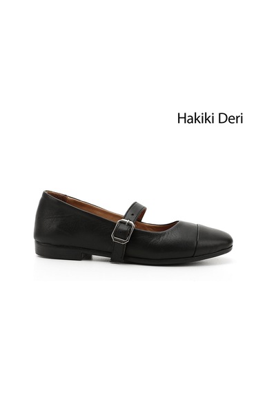 Gönderi(R) Gönderi R Kömür Baskılı Mary Jane Hakiki Deri Babet Siyah