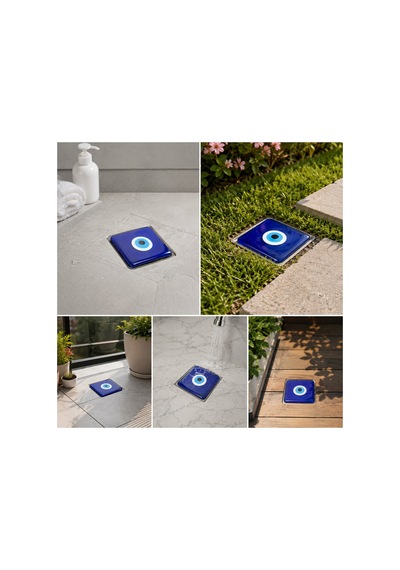 El Yapımı Nazar Boncuklu Cam Banyo Gider Kapağı 10x10 Cm Dekoratif Gider Süzgeci