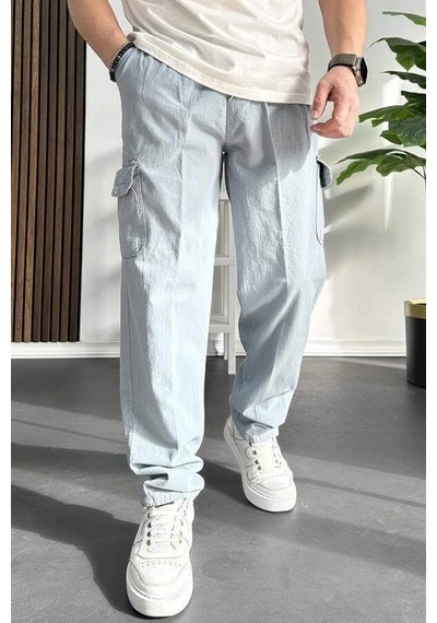 Edwox Erkek Baggy Kalıp Kargo Cepli Pantolon Açık Mavi Edw131