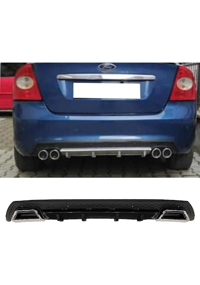 Ford Focus 2 Uyumlu Siyah Difüzör Çiftli Kare Egzoz Görünümlü D Tip Difizör 2004 - 2010