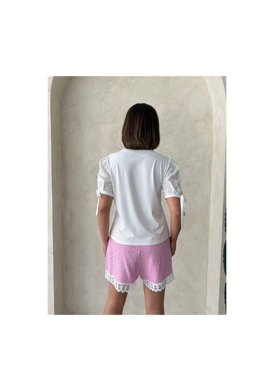 Verymoda Güpür Detalı Pullu Kot Şort D2866 Pembe