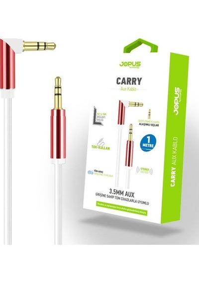 Jopus Aux Kablosu Universal Ja-06 Carry 3.5Mm 1 Metre Kirmizi