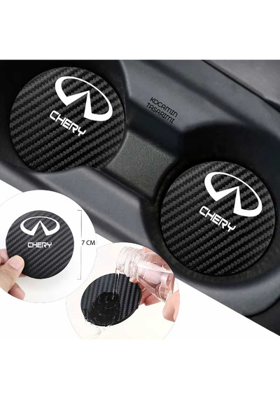 Chery Uyumlu Siyah Karbon Araç Bardak Altlığı Chery Logolu Uyumlu Özel Üretim 2 Adet 7 Cm 2 Adet