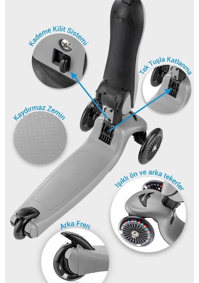 Wellgro Easy Go Oturaklı Ve Işıklı Scooter, Gri