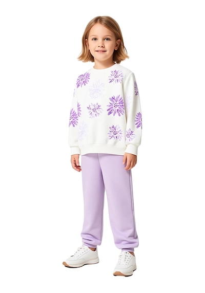 Frm Kız Çocuk Pamuklu Örme Takım Çiçek Baskılı Sweatshirt Ve Eşofman Ekru Frm Kız Çocuk Pamuklu Örme Takım Çiçek Baskılı Sweatshirt Ve Eşofman Ekru