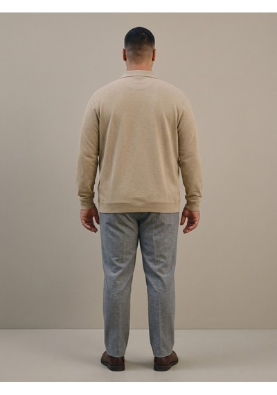Maccali Erkek Bej Büyük Beden Polo Yaka Battal Sweatshirt