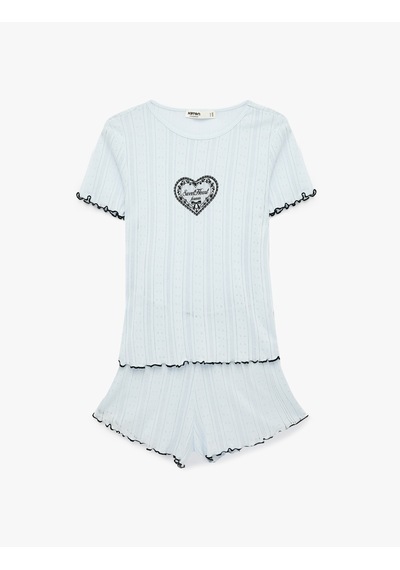 Koton Modal Kumaş Kısa Kollu Bisiklet Yaka Şortlu Pijama Takımı Açık Mavi 6slk40135mk
