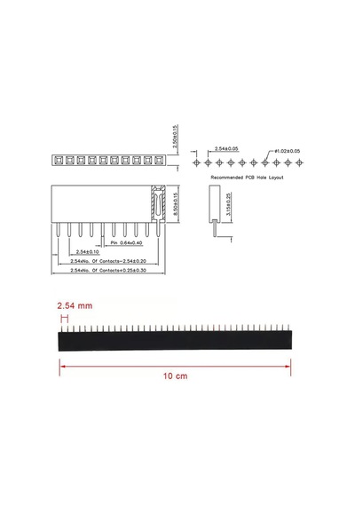 4 Adet 1x40 Pin Dişi Header Tek Sıra 2.54mm 180 Derece Kesilebilir