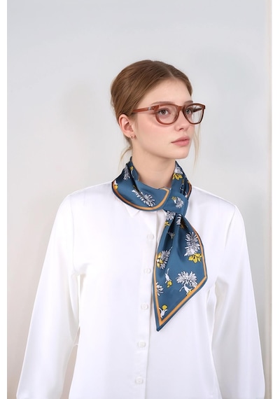 Walkenzo Çiçek Desenli Çift Taraflı Kullanıma Uygun Kadın Kravat Fular Yeşil