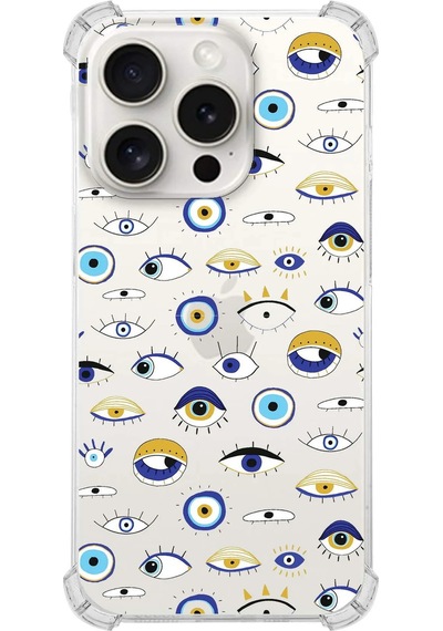 Printify Apple Uyumlu iPhone 15 Pro Devil Eye 2 Baskılı Şeffaf Köşe Korumalı Antişok Kılıf 0166b