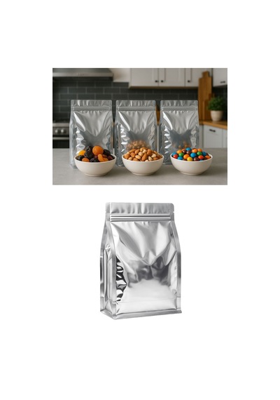 Kilitli Metalize Flat Bottom Kahve Kuruyemiş Bakliyat Kedi Kumu Yem Saklama Torbası 30x20cm 25li