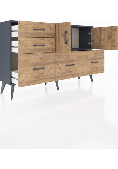 Arges Konsol 2 Raflı 5 Çekmeceli 2 Kapaklı 132x30x83 Antrasit-çam/çam Çam/çam Arges Konsol 2 Raflı 5 Çekmeceli 2 Kapaklı 132x30x83 Antrasit-çam/çam Çam/çam