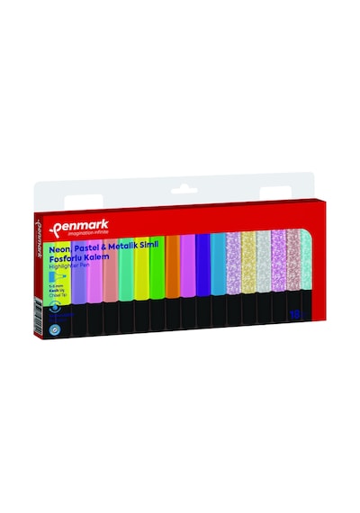 Fosforlu Kalem 18 Li Asetat Karişik Renk 6 Neon+6 Pastel+ 6 Simli