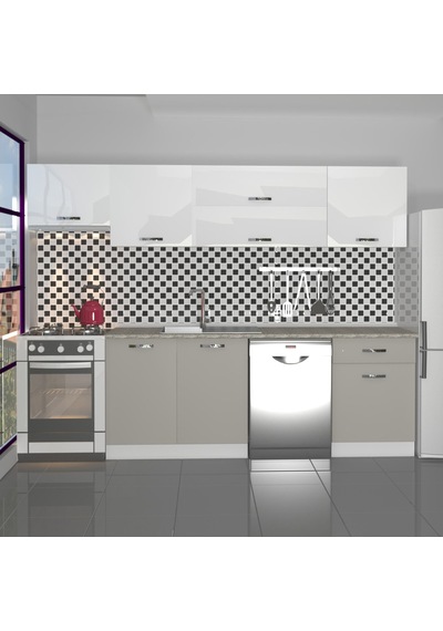 Decoraktiv Elite 280y Mdf Hazır Mutfak Dolabı - Tezgah Dahil - Kumtaşı - Beyaz Bej