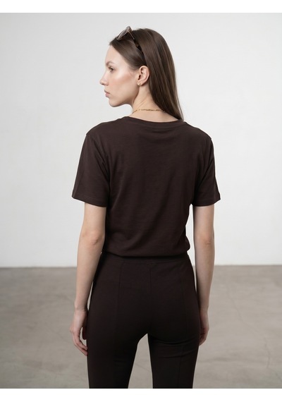 Dilvin 32847 Lyocell Karışımlı V Yaka T-shirt-koyu Kahve