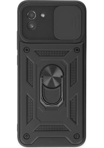 Samsung Galaxy  Uyumlu,  A03 Kılıf Pars Lens Yüzüklü Silikon - Siyah