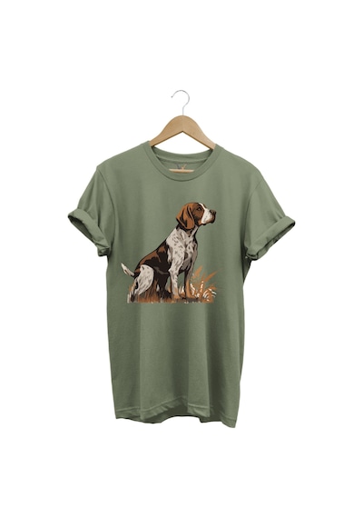 Beagle Av Köpeği Avcılık Baskılı Vahşi Yaşam Doğa Regular Fit Haki T-shirt Haki