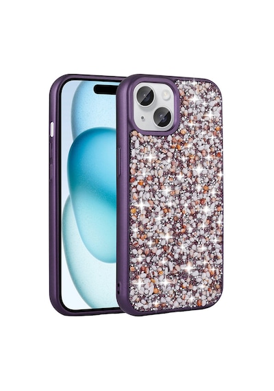 Zore Apple Uyumlu iPhone 15 Plus Kılıf Parlak Taşlı Tasarım Linea Kapak - Derin Mor Derin Mor
