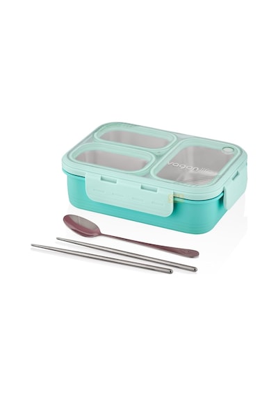 Vagonlife Bento 620ml Lunchbox Tek Katlı 3 Bölmeli Çelik Sefer Tası Yemek Kutusu Turkuaz Çok Renkli