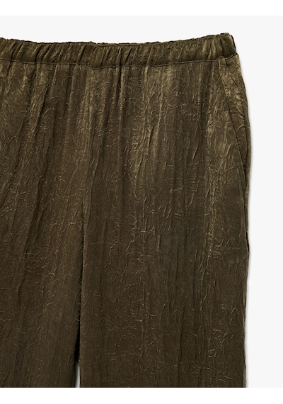 Koton Beli Lastikli Cepli Geniş Paça Dokulu Saten Pantolon Haki 6sak40236pw Haki