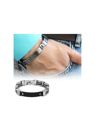 Kişiye Özel İsim Yazılı Silver-black Renk Çelik Erkek Bileklik Model-1 Siyah